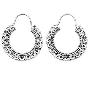 World Market Novica Balinese Lace Sterling Silver Hoop Earrings 
