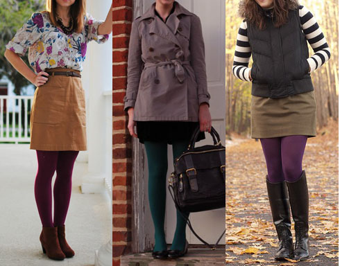 Colored tights with khaki